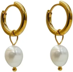 Elegant freshwater pearl pendant earrings, gold-plated stainless steel earrings, environmentally friendly material that is non allergenic