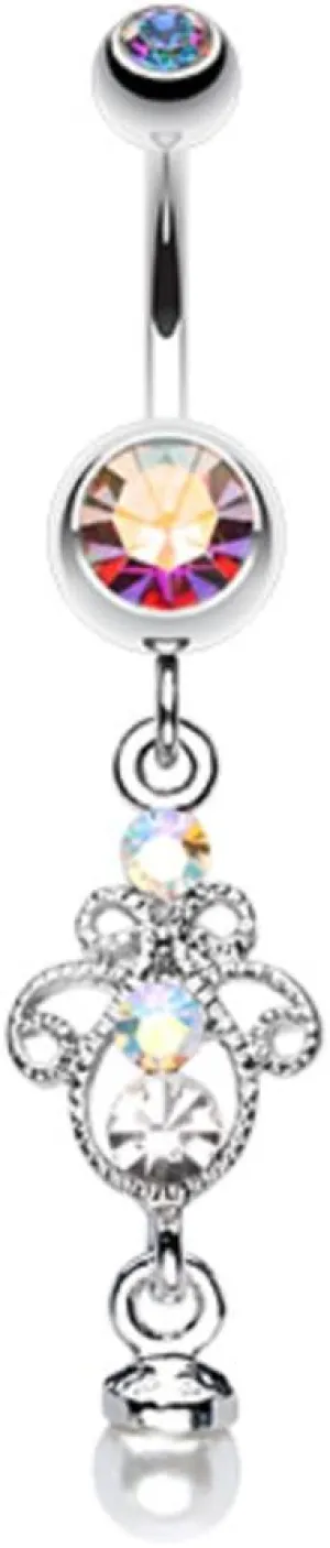 Elegant Jeweled Imitation Pearl Dangle WildKlass Belly Button Ring