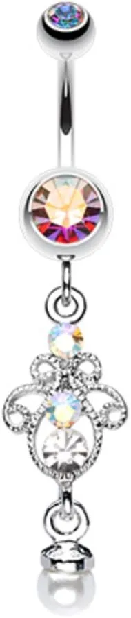 Elegant Jeweled Imitation Pearl Dangle WildKlass Belly Button Ring
