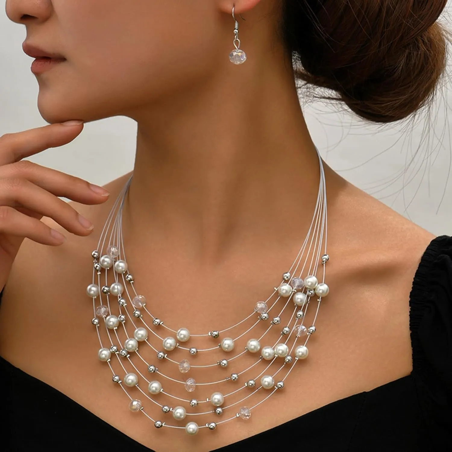 Elegant Multi Color Beaded Jewelry Set Festive Women's Necklace and Earrings Jewelry Set with Multilayer Crystal Beads