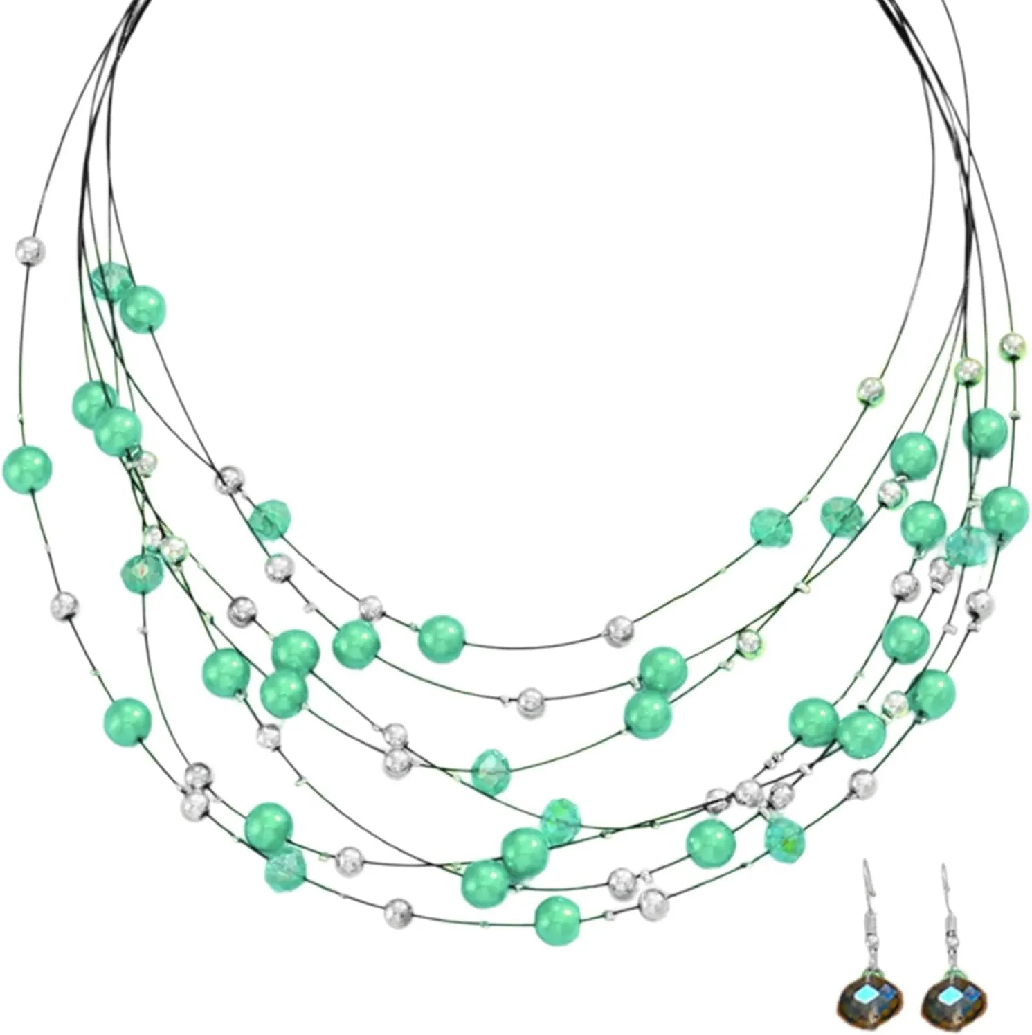 Elegant Multi Color Beaded Jewelry Set Festive Women's Necklace and Earrings Jewelry Set with Multilayer Crystal Beads