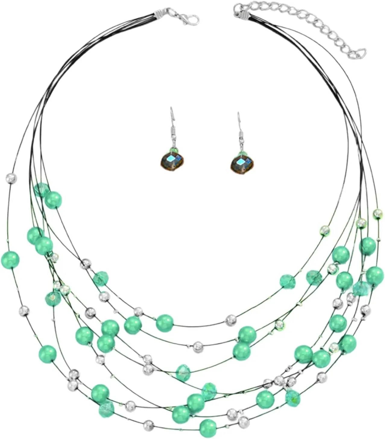 Elegant Multi Color Beaded Jewelry Set Festive Women's Necklace and Earrings Jewelry Set with Multilayer Crystal Beads