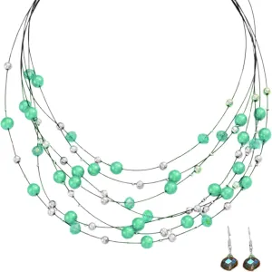 Elegant Multi Color Beaded Jewelry Set Festive Women's Necklace and Earrings Jewelry Set with Multilayer Crystal Beads