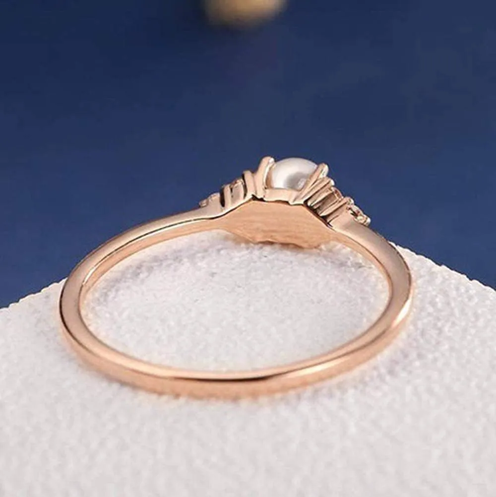 Elegant Pearl Ring 18k Rose Gold CZ Crystal Ring Fashion Engagement Wedding Jewelry