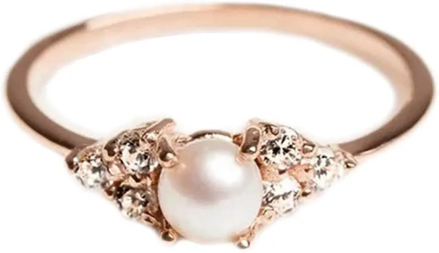 Elegant Pearl Ring 18k Rose Gold CZ Crystal Ring Fashion Engagement Wedding Jewelry