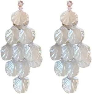 Elegant Pearl Shell Chandelier Earrings for Women 18K gold plated Handmade Iridescent Petal Dangle Earrings  Statement Jewelry for Weddings & Special Occasions