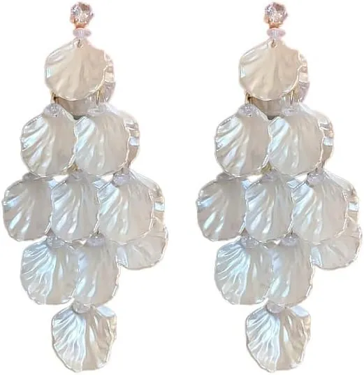 Elegant Pearl Shell Chandelier Earrings for Women 18K gold plated Handmade Iridescent Petal Dangle Earrings  Statement Jewelry for Weddings & Special Occasions