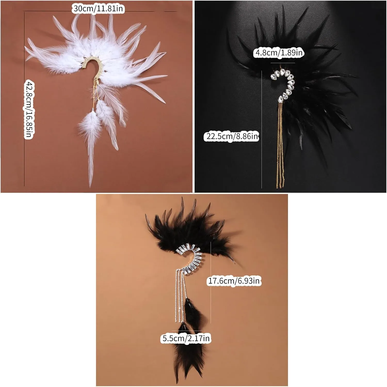 Elegant Plumage Ear Cuff Not Piercing Tassels Ear Wrap Unique Cuff Earrings Suitable for Women Party Dress Accessories