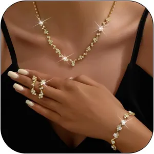Elegant Prom Earrings Necklace Bracelet Set Wedding Jewelry Set for Women Bride Bridesmaid Crystal Necklace Earrings Bracelet Jewelry Sets for Women
