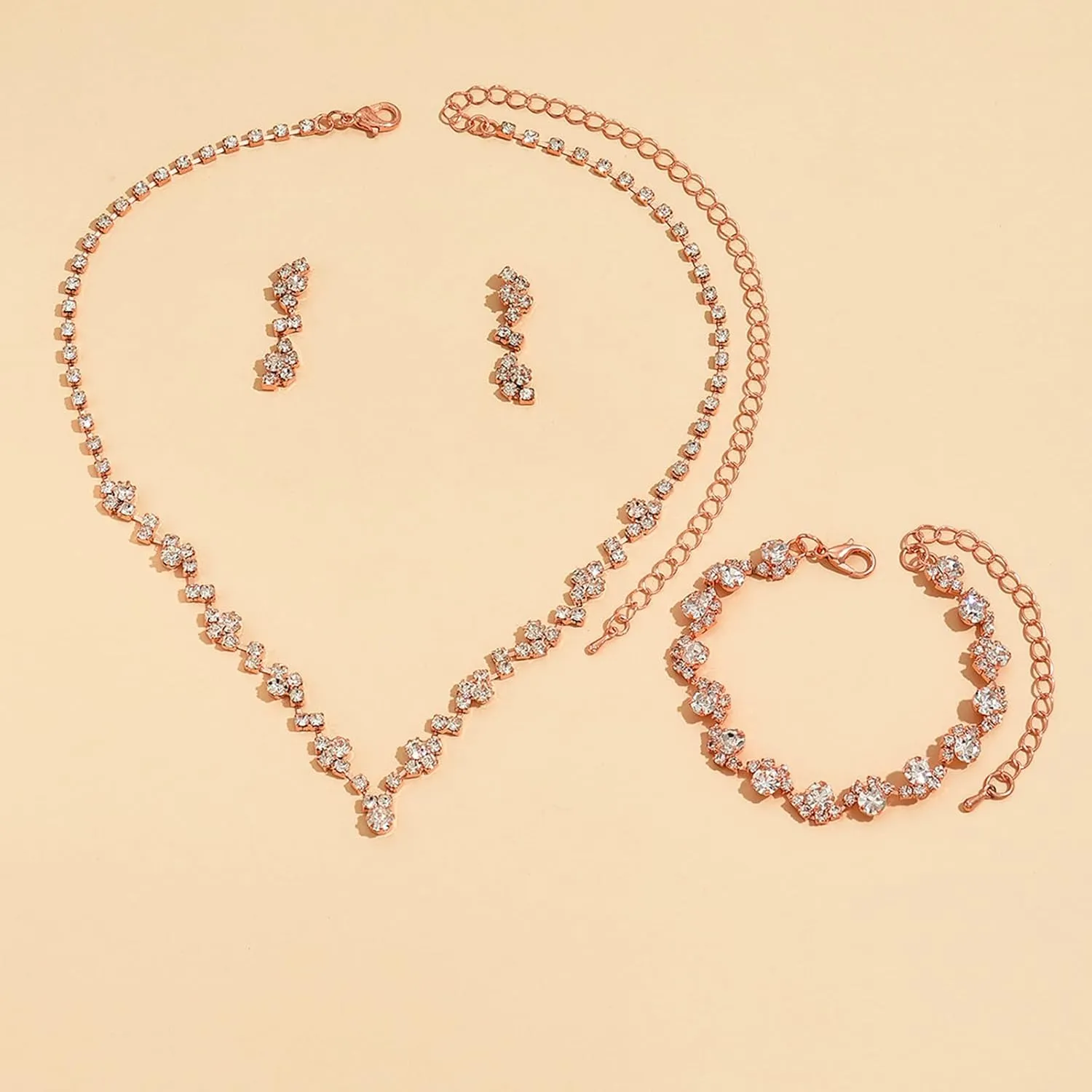 Elegant Prom Earrings Necklace Bracelet Set Wedding Jewelry Set for Women Bride Bridesmaid Crystal Necklace Earrings Bracelet Jewelry Sets for Women