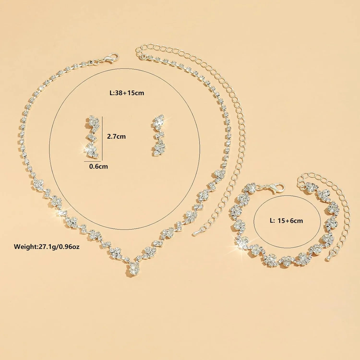 Elegant Prom Earrings Necklace Bracelet Set Wedding Jewelry Set for Women Bride Bridesmaid Crystal Necklace Earrings Bracelet Jewelry Sets for Women