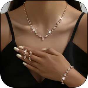 Elegant Prom Earrings Necklace Bracelet Set Wedding Jewelry Set for Women Bride Bridesmaid Crystal Necklace Earrings Bracelet Jewelry Sets for Women