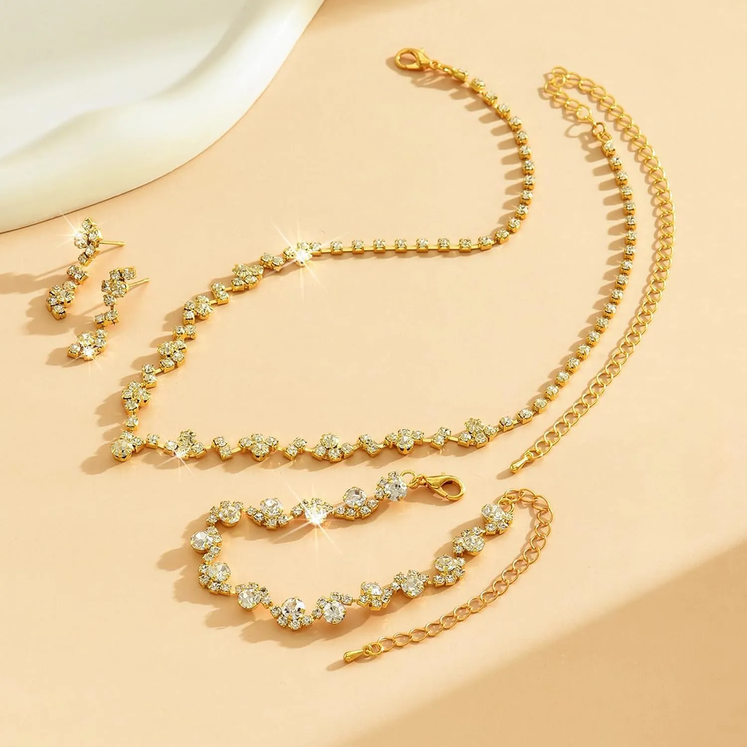 Elegant Prom Earrings Necklace Bracelet Set Wedding Jewelry Set for Women Bride Bridesmaid Crystal Necklace Earrings Bracelet Jewelry Sets for Women