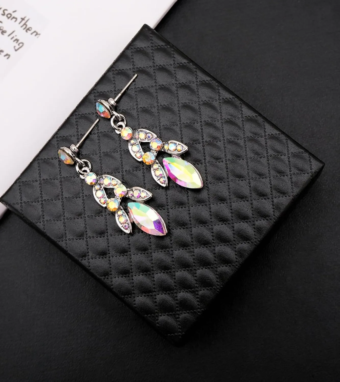 Elegant Statement Necklace Dangle Earrings Leaf Cluster Crystal Bridal Jewelry Set for Women Brides Wedding Party Prom Costume Accessory #NE001