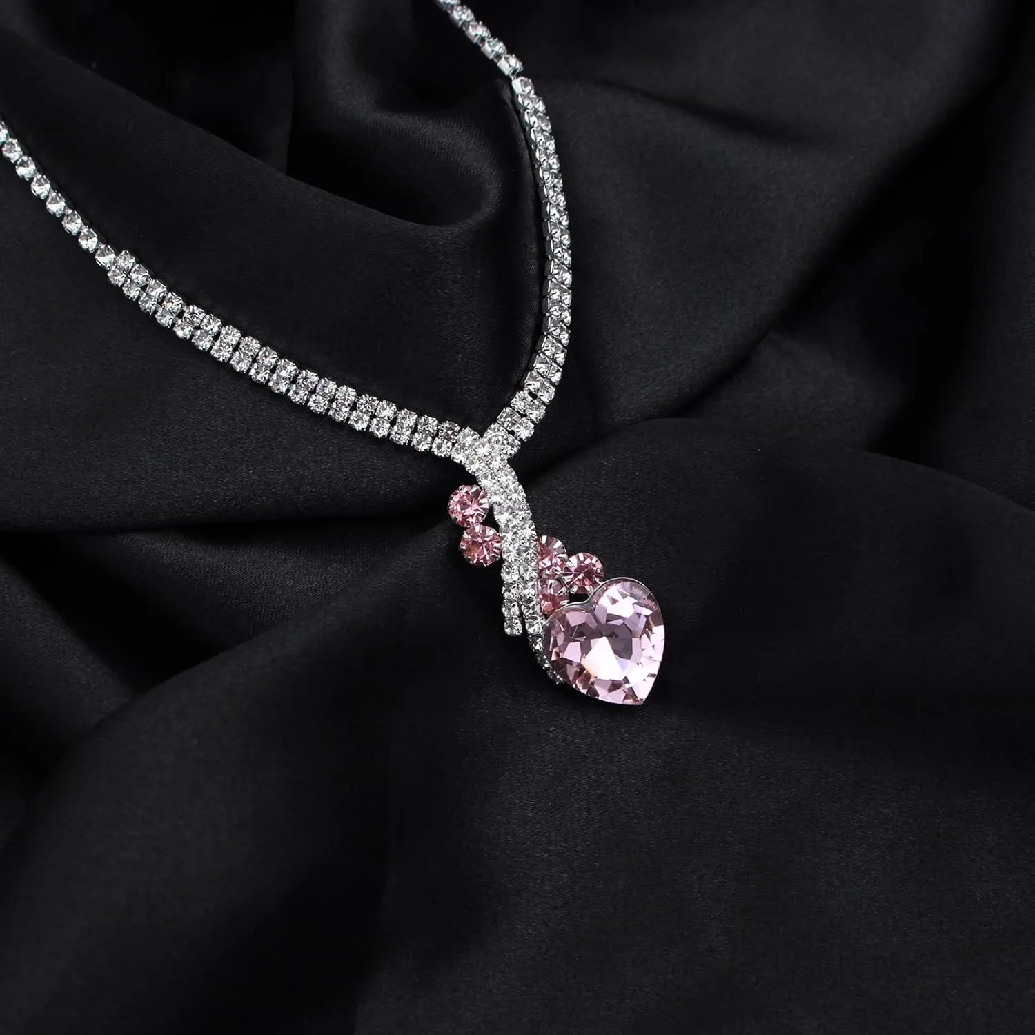 Elegant Wedding Bridal Heart-Shape Crystal Necklace Dangle Earring Bracelet Bridesmaid Prom Costume Accessories Jewelry Set for Women
