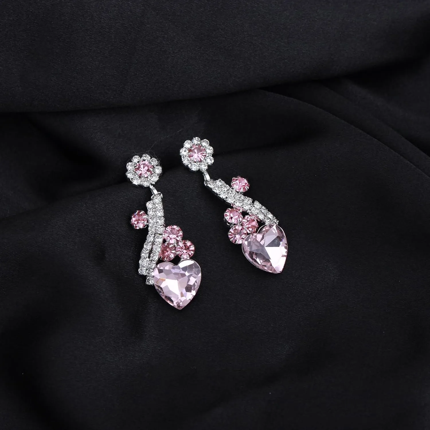 Elegant Wedding Bridal Heart-Shape Crystal Necklace Dangle Earring Bracelet Bridesmaid Prom Costume Accessories Jewelry Set for Women