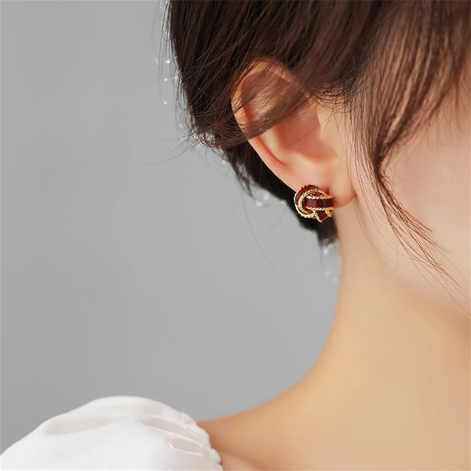 Enamel Knot Small Stud Earrings Gold Plated Elegant Statement Colorful Love Knot Twisted Woven Mini Ball Round Button Geometric Earrings for Women Minimalist Christmas Prom Party Fashion Jewelry Gifts