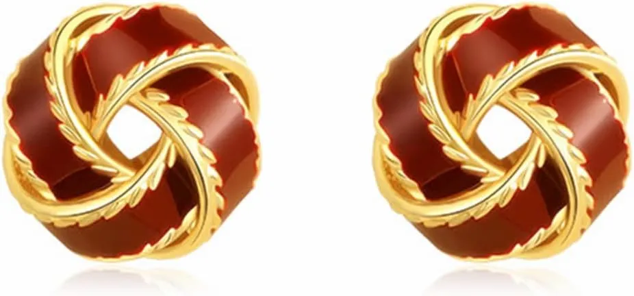 Enamel Knot Small Stud Earrings Gold Plated Elegant Statement Colorful Love Knot Twisted Woven Mini Ball Round Button Geometric Earrings for Women Minimalist Christmas Prom Party Fashion Jewelry Gifts