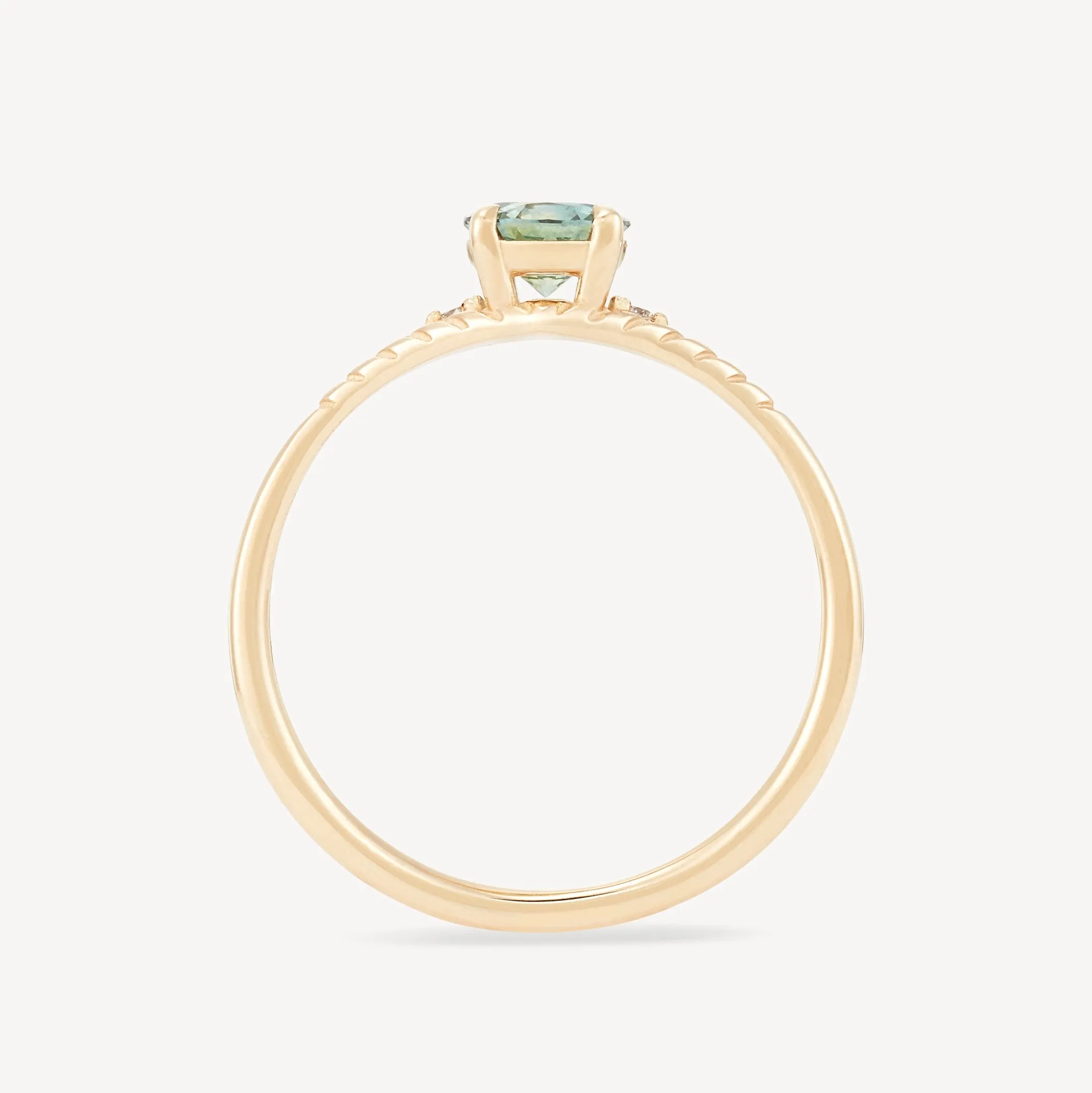 enchanting gaze one-of-a-kind ring - 14k yellow gold ring, bi-colored cyan and sage round cut sapphire