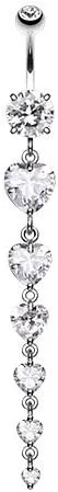Enchanting Heart Cascade Gem Cubic Zirconia Navel Dangle Belly Button Ring
