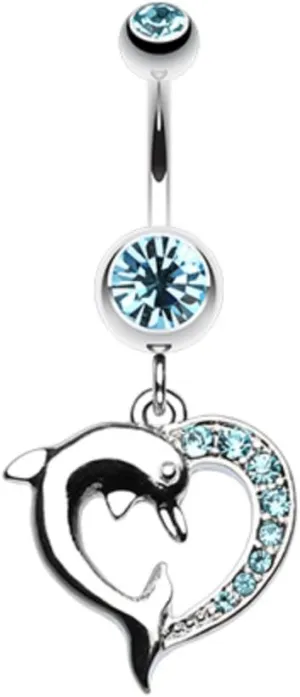 Enchanting Heart Dolphin WildKlass Belly Button Ring