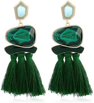 Ethnic Colorful Crystal Tassel Earrings for Women Handmade Layer Rhinestone Dangle Statement Earrings Vintage Gemstone Fringe Earrings National Jewelry