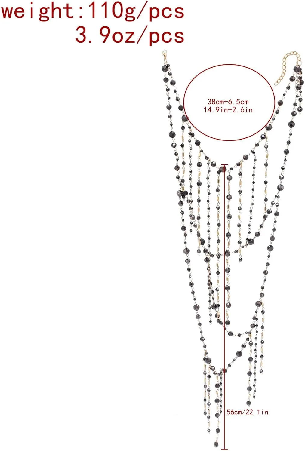 European and American fashion exaggerated multi-layer beaded suspender knitted bikini top with crystal necklace, black and white, festive dance costumes