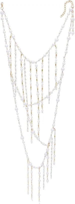 European and American fashion exaggerated multi-layer beaded suspender knitted bikini top with crystal necklace, black and white, festive dance costumes