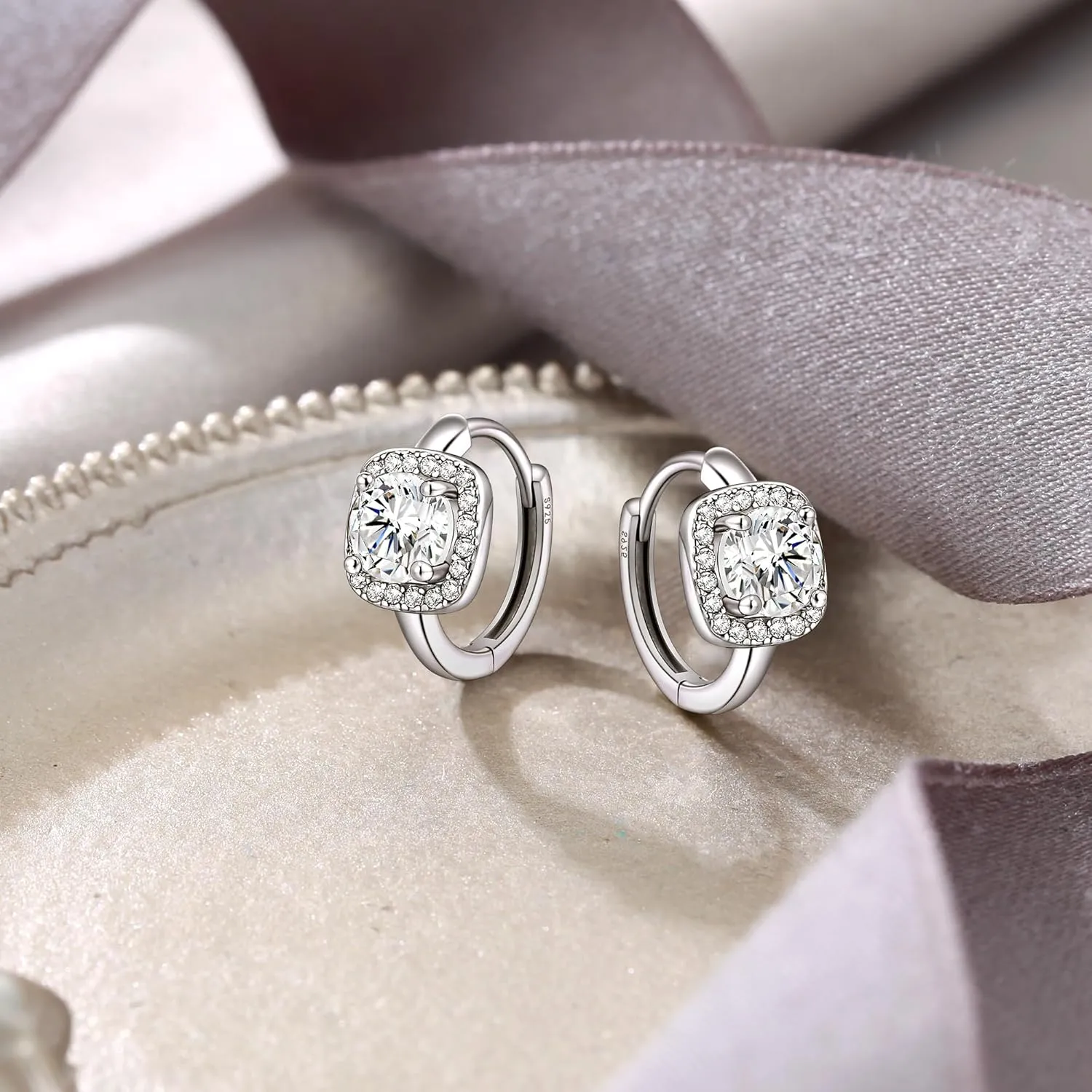 EVER FAITH Elegant Dainty Hoop Earrings, 925 Sterling Silver Small Round-Shape Princess Cut CZ Birthstone Simple Ear Jewelry for Women