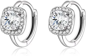 EVER FAITH Elegant Dainty Hoop Earrings, 925 Sterling Silver Small Round-Shape Princess Cut CZ Birthstone Simple Ear Jewelry for Women