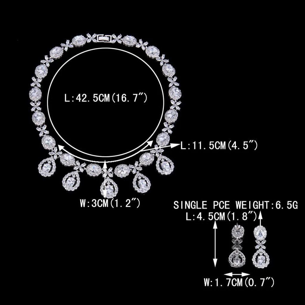 EVER FAITH Elegant Wedding Jewelry CZ Floral Leaves Water Drop Bridal Prom Necklace Earrings Bracelet Set for Women Bride