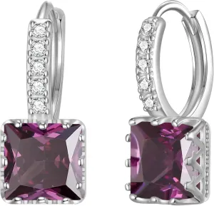 EVER FAITH Fashion Dainty 5 Cubic Zirconia Huggie Hoop Earrings for Women, Elegant Casual Tiny BirthStone CZ Square Cut Stud Earring