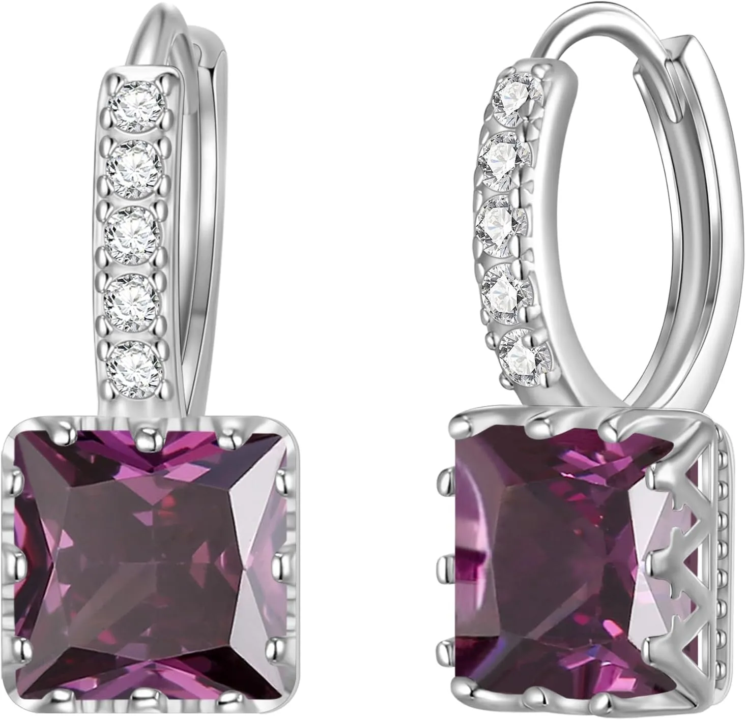 EVER FAITH Fashion Dainty 5 Cubic Zirconia Huggie Hoop Earrings for Women, Elegant Casual Tiny BirthStone CZ Square Cut Stud Earring