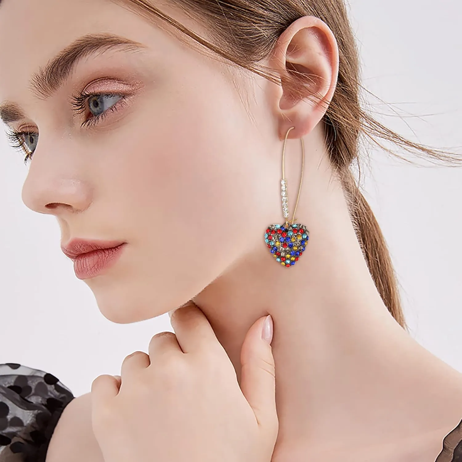 EVER FAITH Heart Earrings for Women, Elegant Crystal Love Hearts Dangling Hoop Dangle Earring Jewelry Gifts for Valentines/Mothers Day/Birthday/Christmas