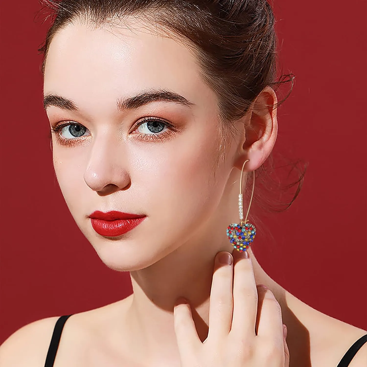 EVER FAITH Heart Earrings for Women, Elegant Crystal Love Hearts Dangling Hoop Dangle Earring Jewelry Gifts for Valentines/Mothers Day/Birthday/Christmas