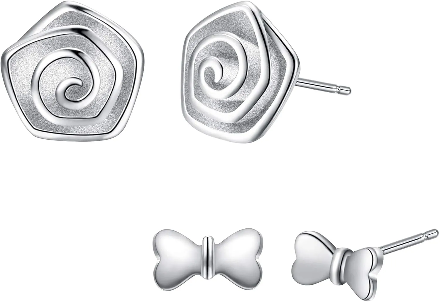 EVER FAITH Sterling Silver 2 Pairs Women's Elegant Rose Flower Cute Bowknot Daily Basic Jewelry Prom Stud Earrings Set