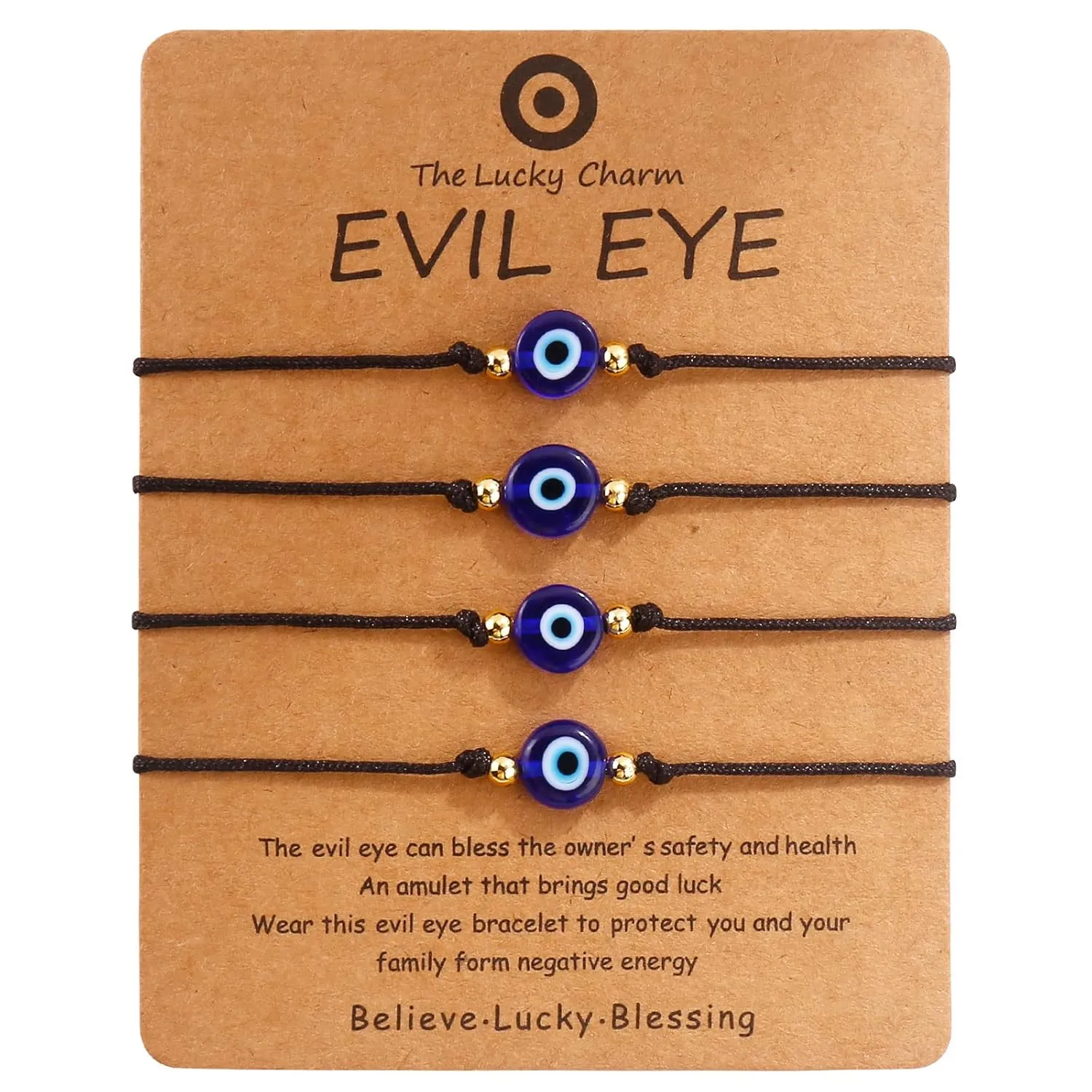 Evil Eye Bracelet Anklet Black Red String Lucky Protection Handmade Adjustable Bracelets for Women Men Teens (Black string blue eye gold)