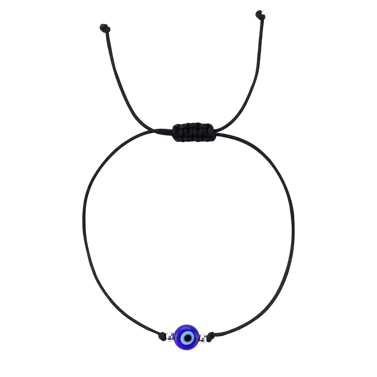 Evil Eye Bracelet Anklet Black Red String Lucky Protection Handmade Adjustable Bracelets for Women Men Teens (Black string blue eye silver)