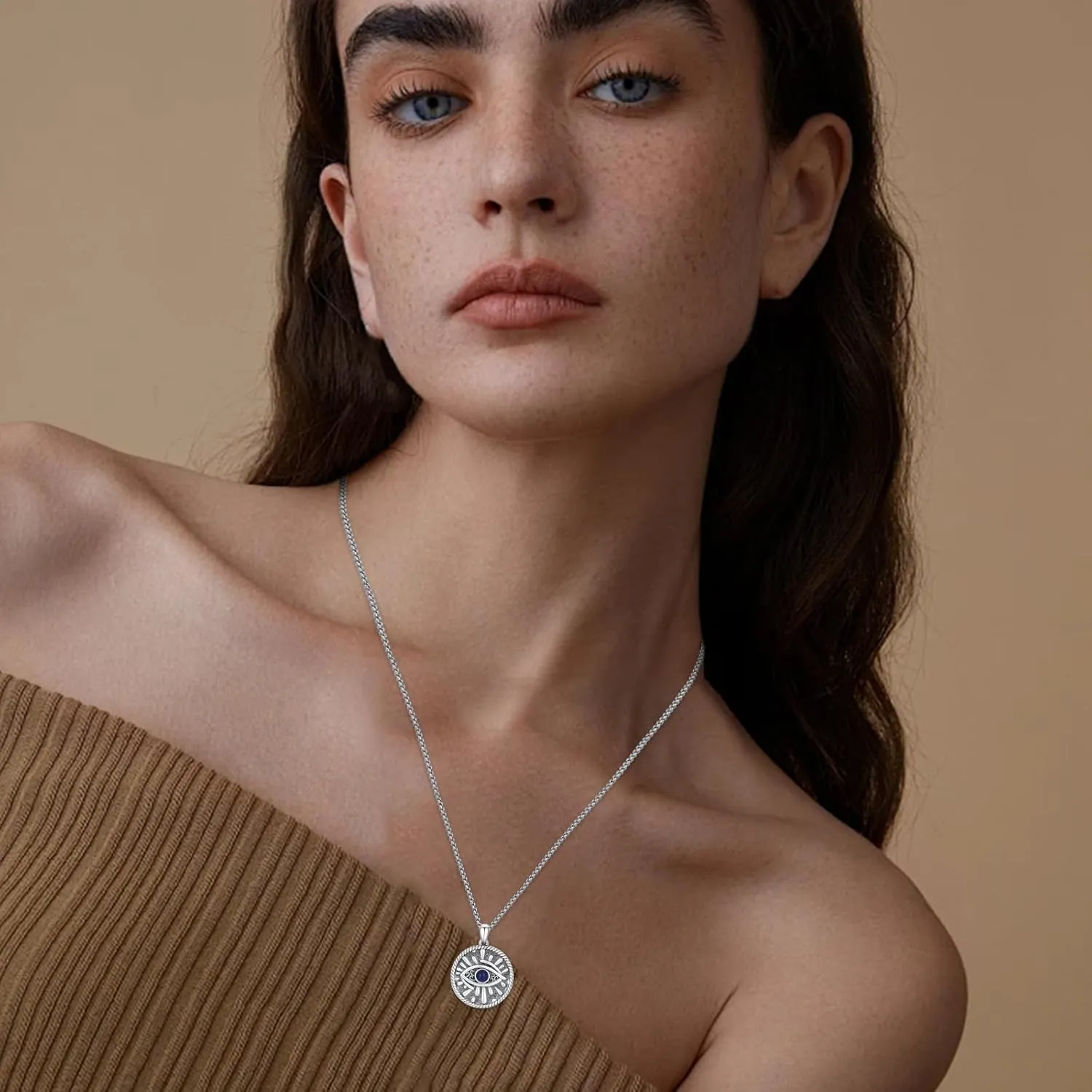 Evil Eye Necklace 925 Sterling Silver Blue Evil Eyes Pendant Protection Charm Necklaces with Stainless Steel Chain Jewelry Gifts for Men Women