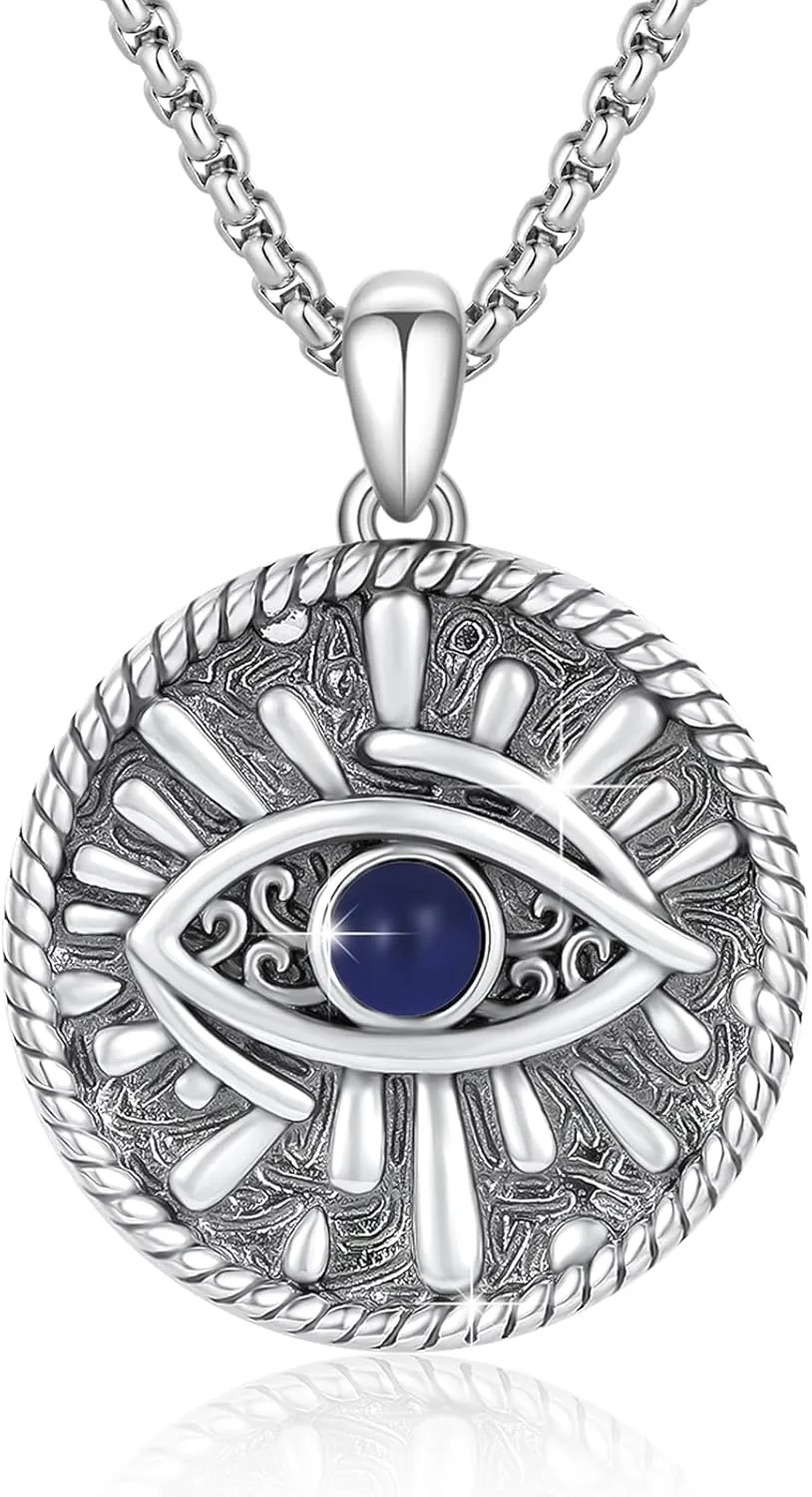 Evil Eye Necklace 925 Sterling Silver Blue Evil Eyes Pendant Protection Charm Necklaces with Stainless Steel Chain Jewelry Gifts for Men Women
