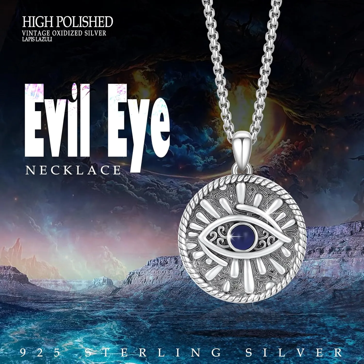 Evil Eye Necklace 925 Sterling Silver Blue Evil Eyes Pendant Protection Charm Necklaces with Stainless Steel Chain Jewelry Gifts for Men Women