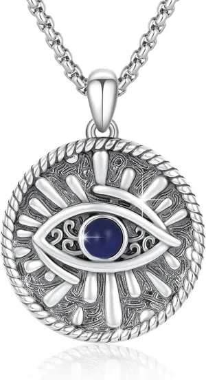 Evil Eye Necklace 925 Sterling Silver Blue Evil Eyes Pendant Protection Charm Necklaces with Stainless Steel Chain Jewelry Gifts for Men Women