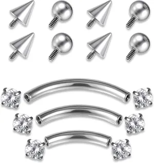 Eyebrow Piercing Jewelry,Surgical Steel Curved Barbell Tiny Eyebrow Rings,16g Lip Rings,Ear Rook Helix Conch Daith For Women Men 6mm/8mm/10mm