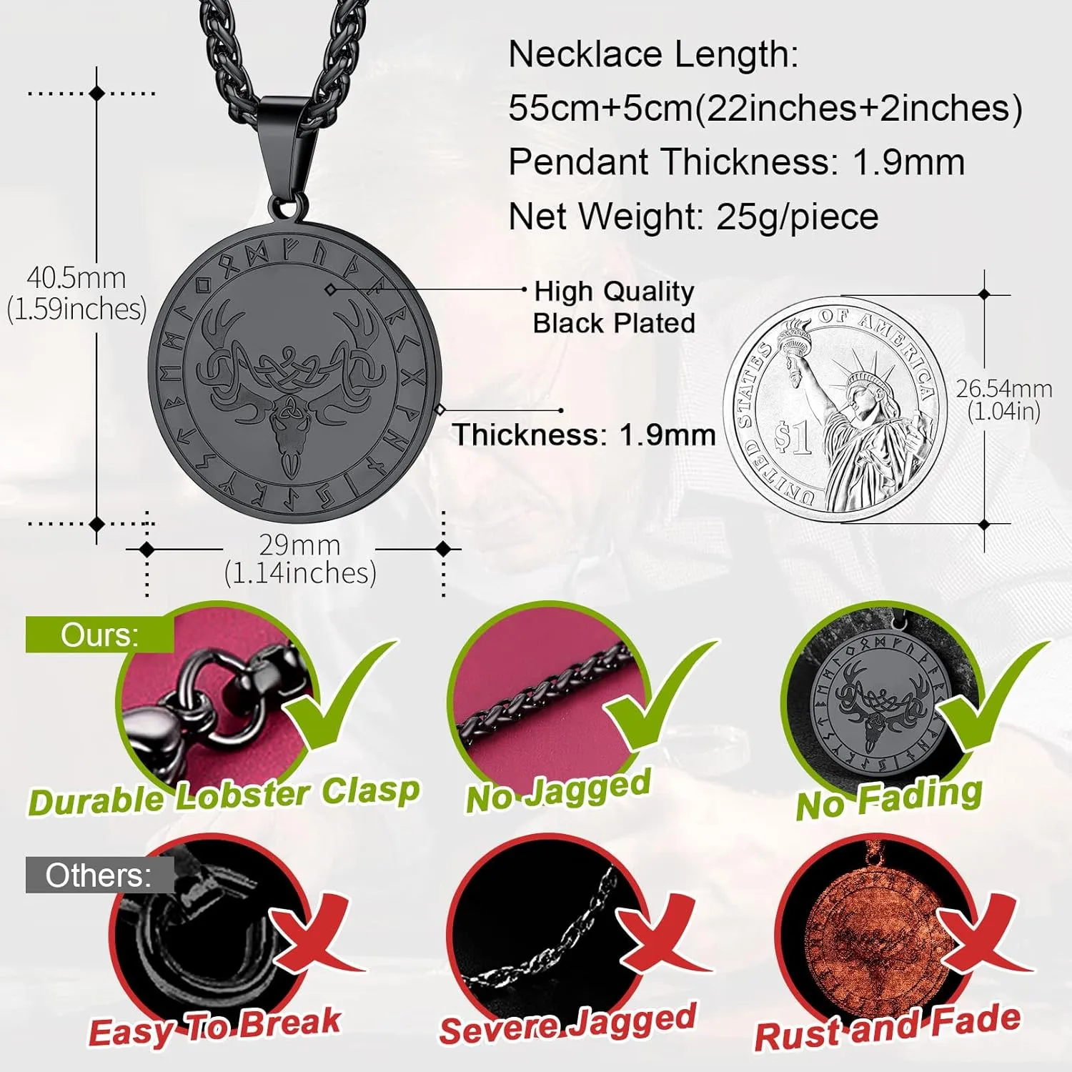 FaithHeart Antler Necklace for Women, Vintage Viking Deer Pendant Necklace, Stainless Steel Christmas Jewerly Gift with Delicate Box