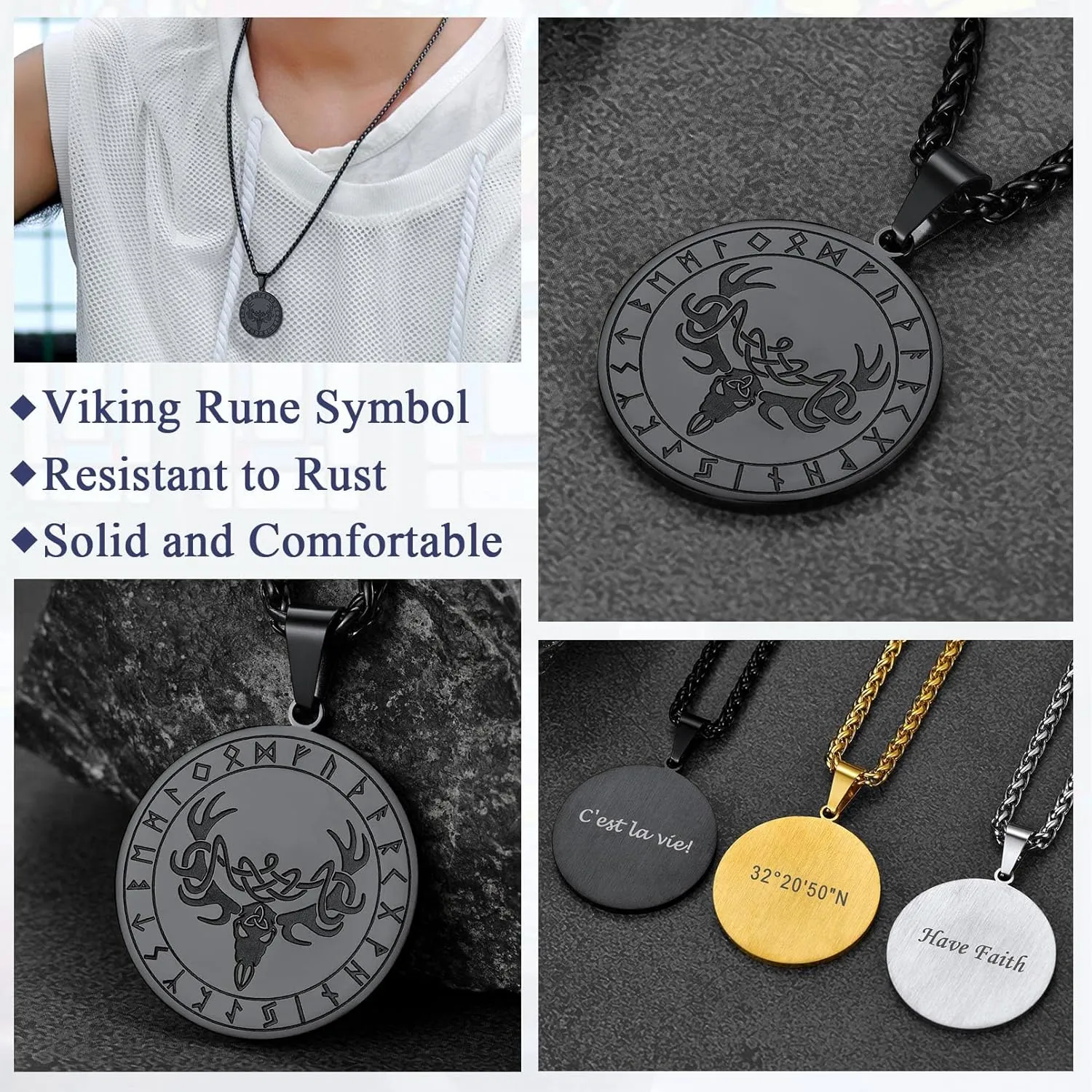 FaithHeart Antler Necklace for Women, Vintage Viking Deer Pendant Necklace, Stainless Steel Christmas Jewerly Gift with Delicate Box