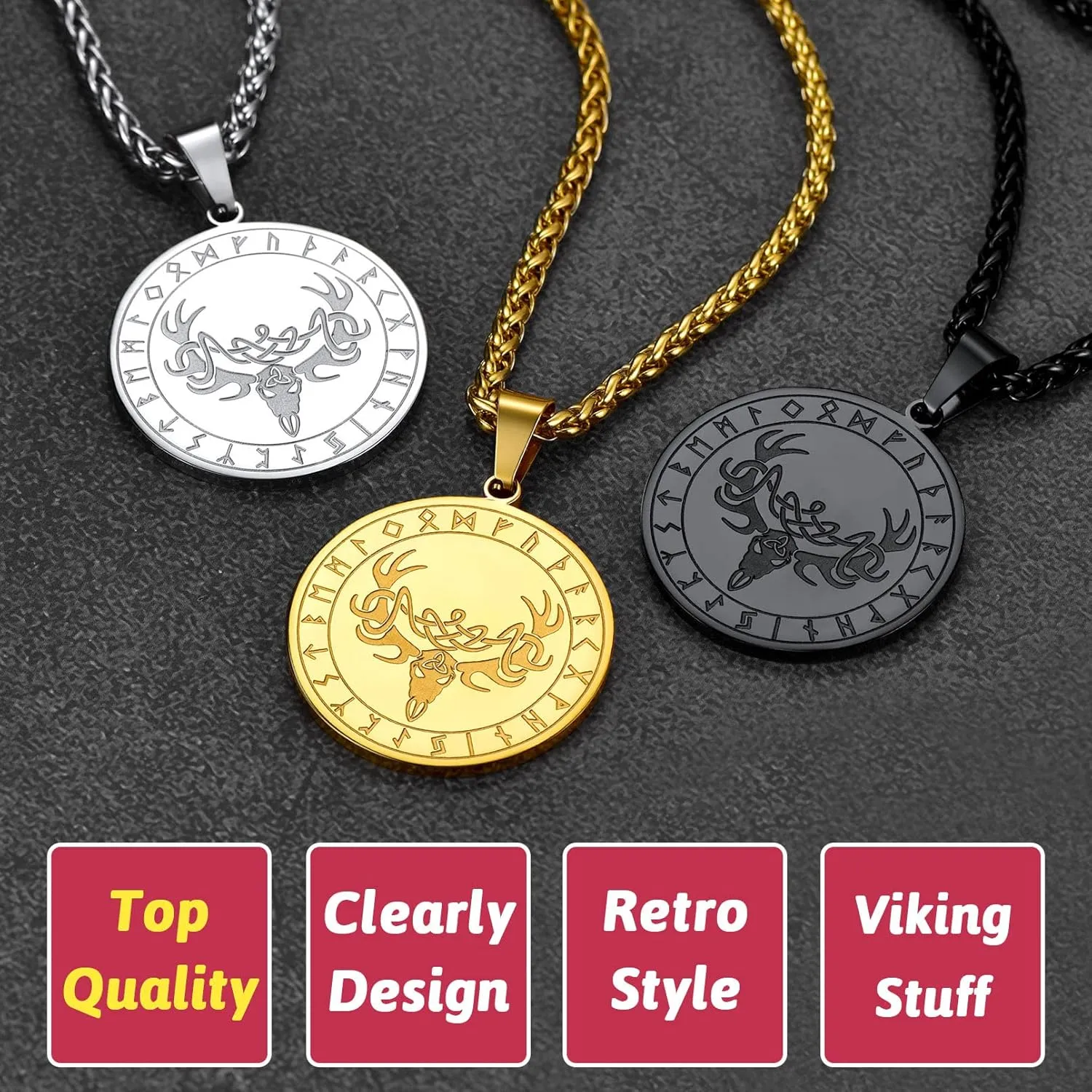 FaithHeart Antler Necklace for Women, Vintage Viking Deer Pendant Necklace, Stainless Steel Christmas Jewerly Gift with Delicate Box