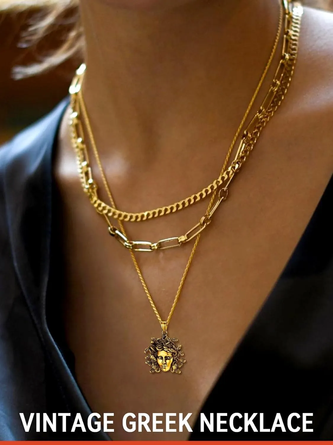 FaithHeart Medusa Pendant Necklace for Women Men, Stainless Steel/18K Gold Plated Ancient Greece Jewelry Customizable Delicate Gift Packaging
