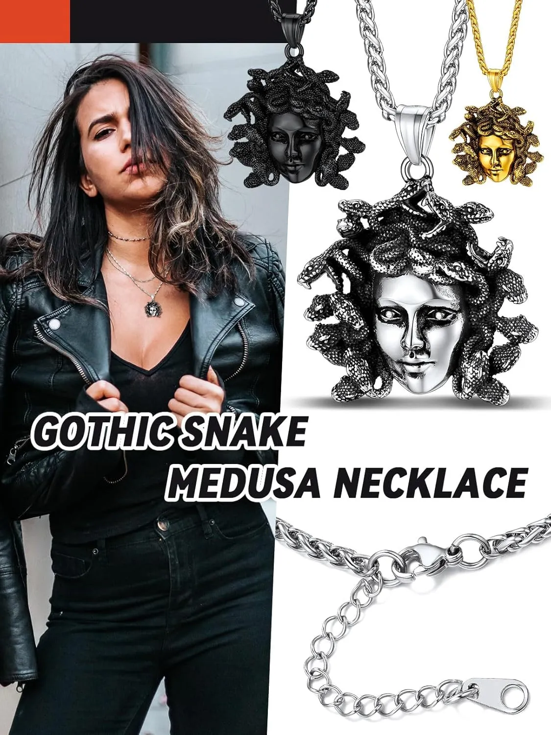 FaithHeart Medusa Pendant Necklace for Women Men, Stainless Steel/18K Gold Plated Ancient Greece Jewelry Customizable Delicate Gift Packaging