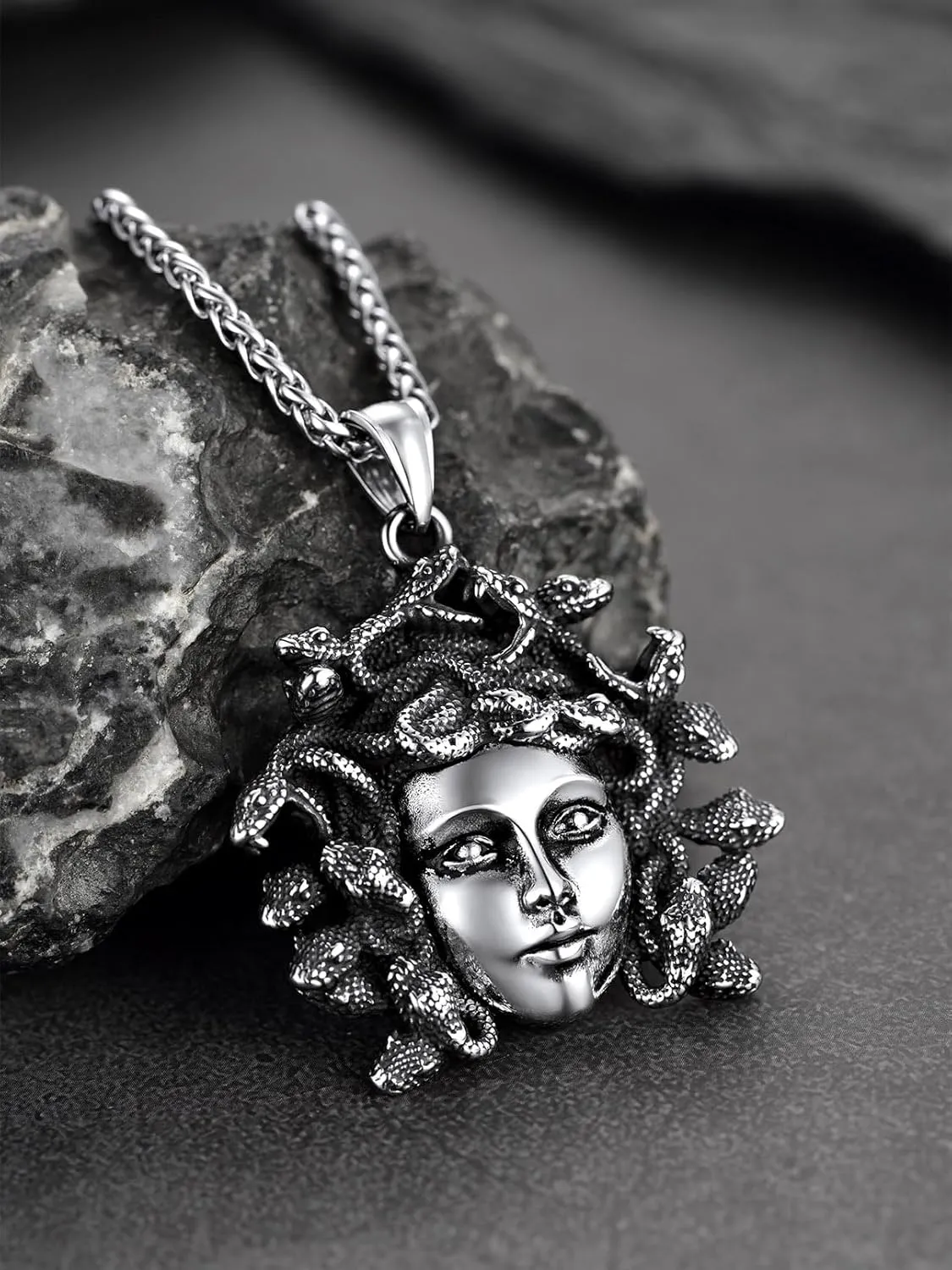 FaithHeart Medusa Pendant Necklace for Women Men, Stainless Steel/18K Gold Plated Ancient Greece Jewelry Customizable Delicate Gift Packaging