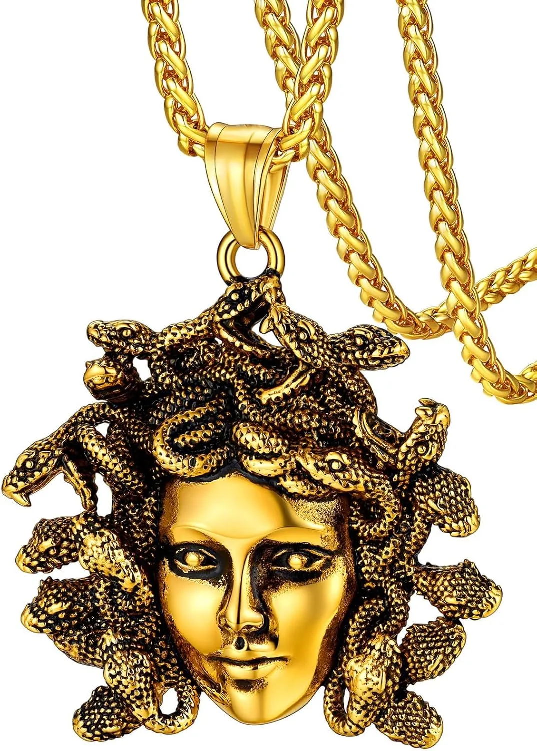 FaithHeart Medusa Pendant Necklace for Women Men, Stainless Steel/18K Gold Plated Ancient Greece Jewelry Customizable Delicate Gift Packaging